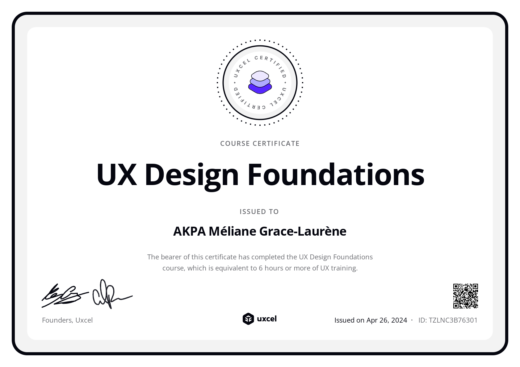 AKPA Méliane Grace-Laurène's certificate